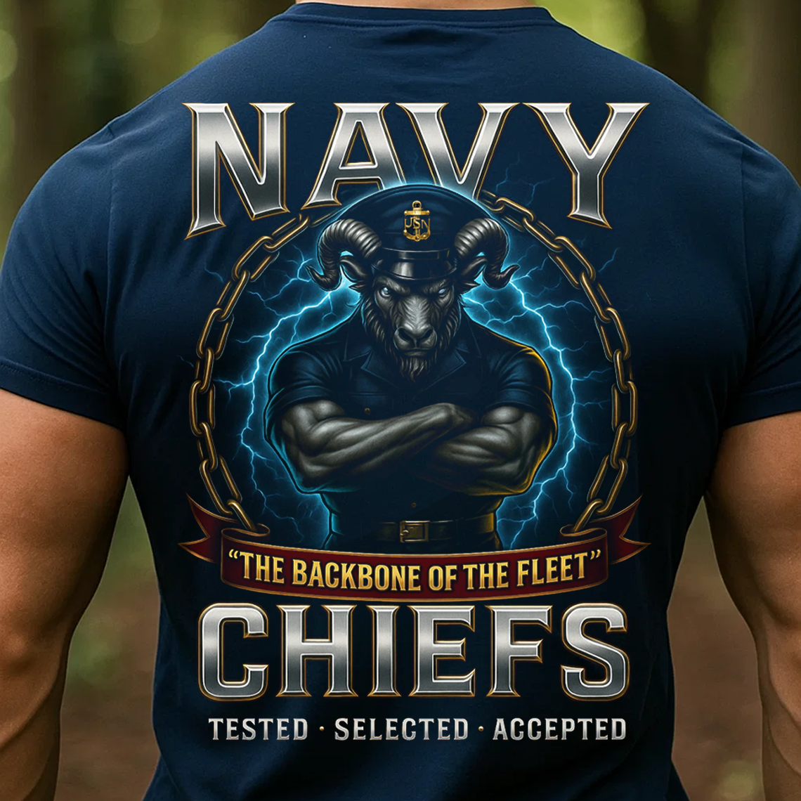 Navy Chiefs The Backbone of the Fleet T-Shirt, Sweatshirt, Hoodie  – USN Goat Chief Veteran Military Pride Tee