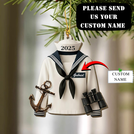Personalized Sailor Uniform 2D Flat Ornament, Navy Sailor Christmas Tree Decoration,Custom Name Military Ornament,Gift for Family or Veteran