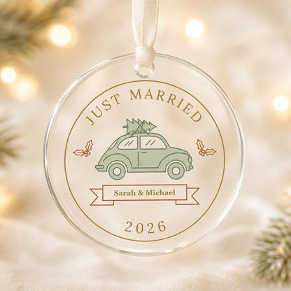 just married glass ornament glass ornament mockup