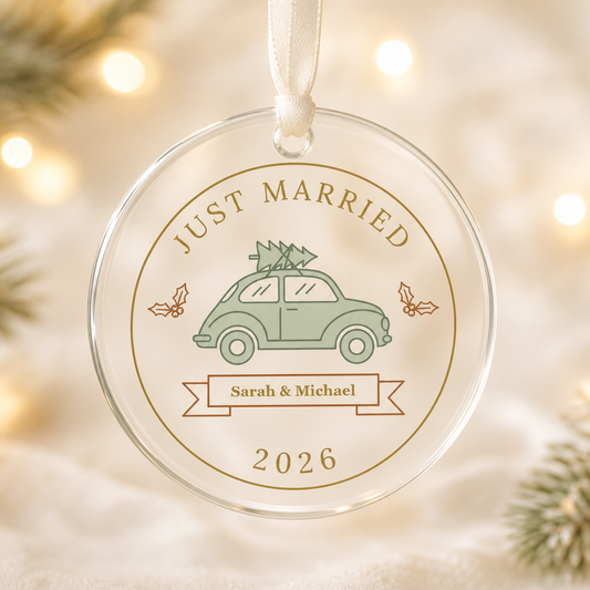 just married glass ornament glass ornament mockup