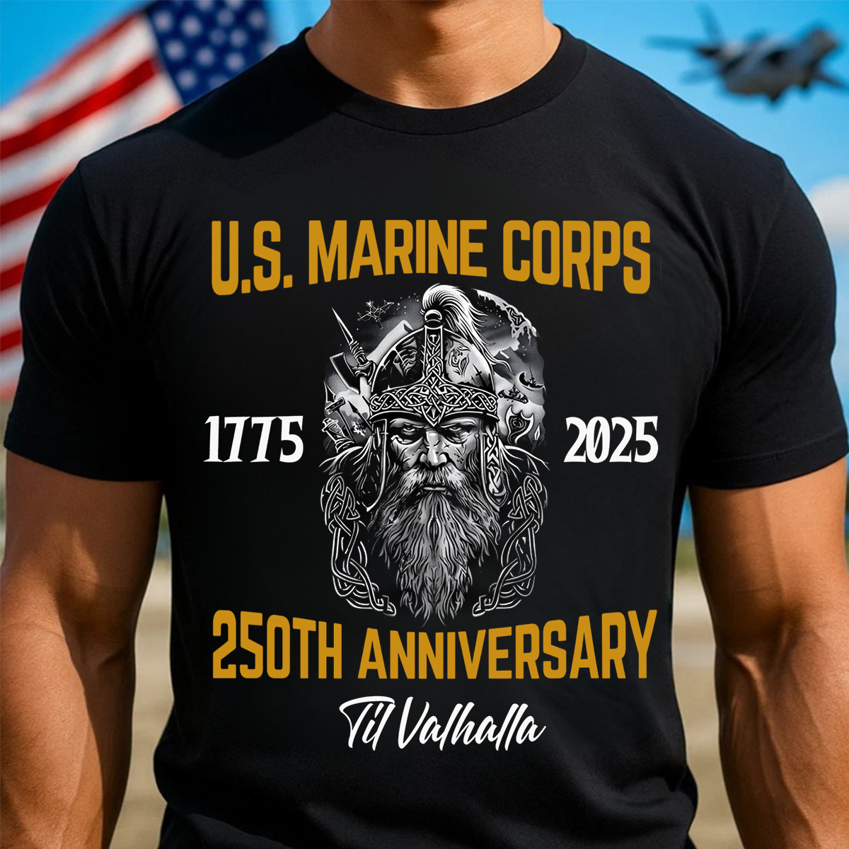 U.S. Marine Corps 250th Anniversary Shirt – Til Valhalla Viking Warrior Design