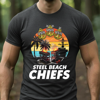 US Navy Steel Beach Chiefs T-Shirt, Sweatshirt, Hoodie – USN Chief Barbecue Party Sunset Military Tee