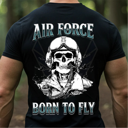 Air Force Born To Fly Skull Pilot T-Shirt, Hoodie, Sweatshirt – Military Aviation Gift for Veterans, Pilots & Airmen