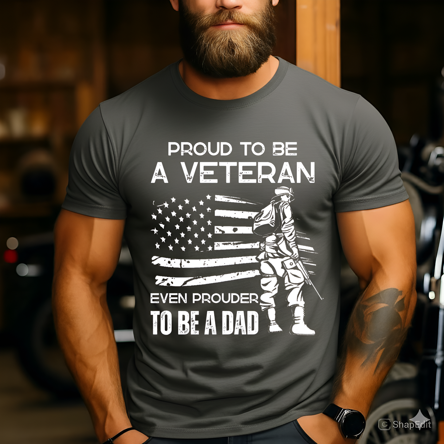Veteran Dad T-Shirt - Proud to Be a Veteran, Even Prouder to Be a Dad - Military Father Gift Tee