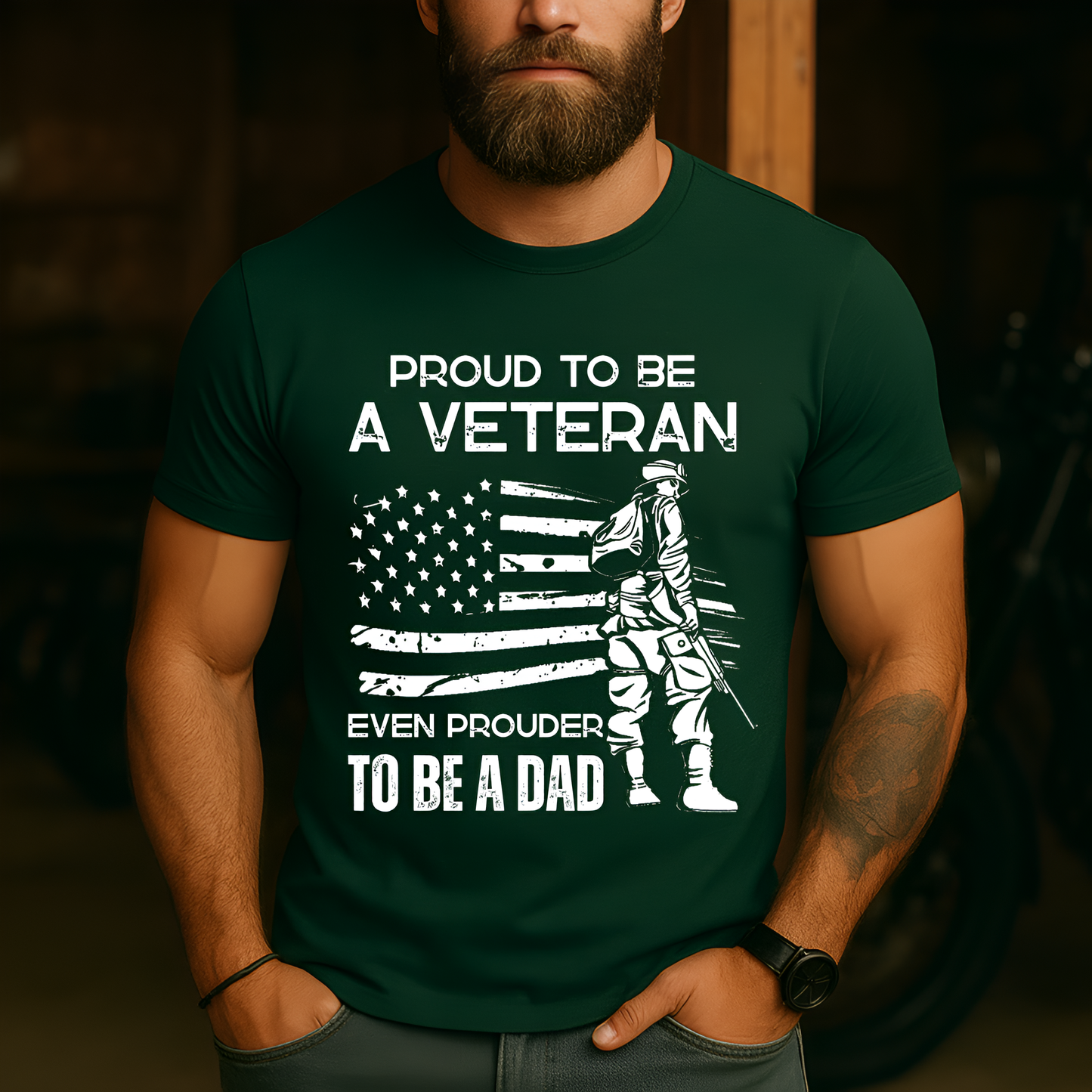 Veteran Dad T-Shirt - Proud to Be a Veteran, Even Prouder to Be a Dad - Military Father Gift Tee