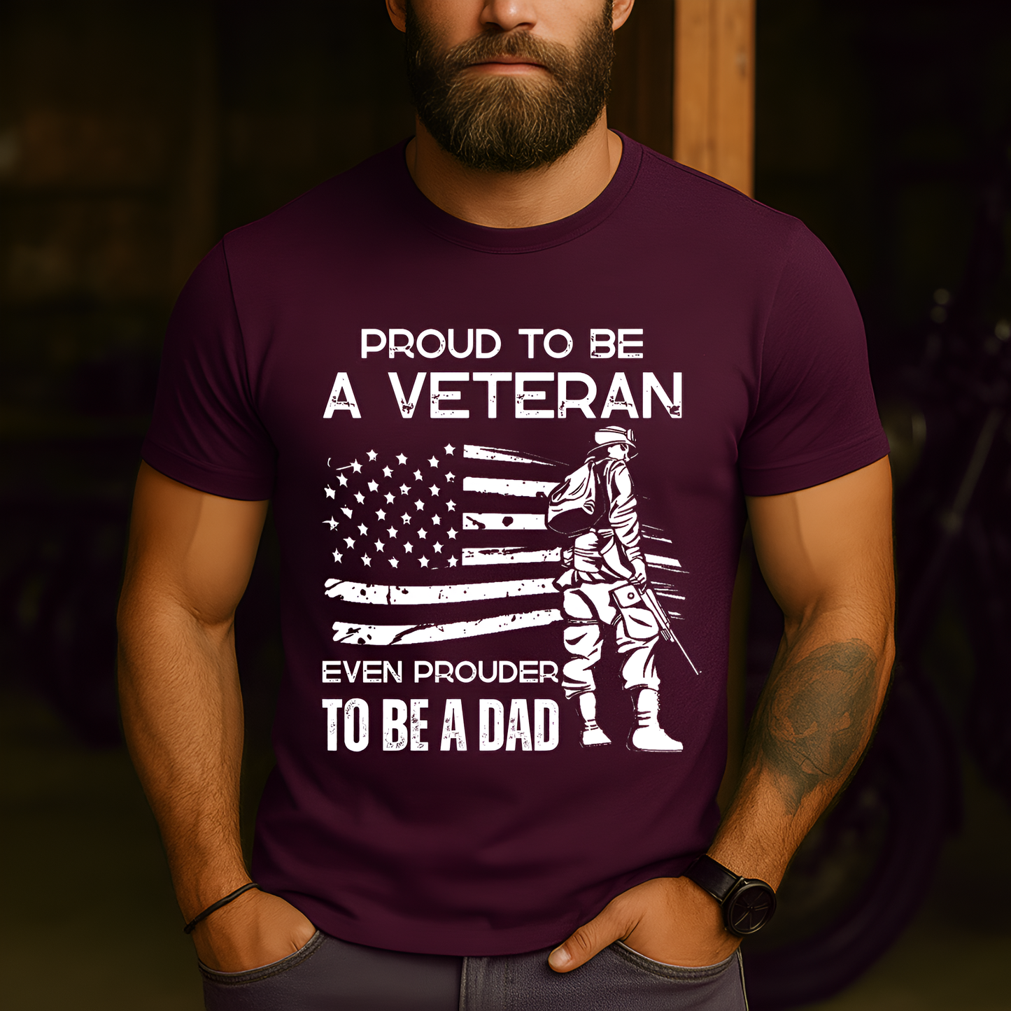 Veteran Dad T-Shirt - Proud to Be a Veteran, Even Prouder to Be a Dad - Military Father Gift Tee