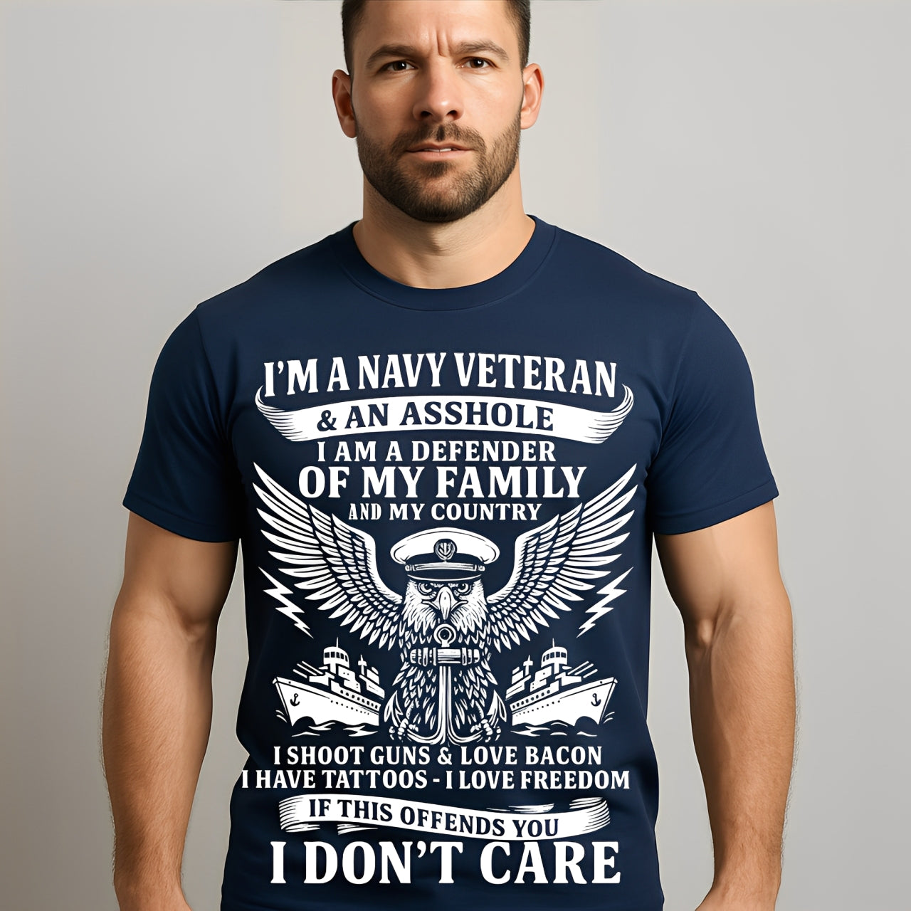 US Navy Veteran Shirt – Freedom, Guns, Bacon, Tattoos, Patriotic Military Tee