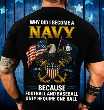 Why Did I Become a Navy T-Shirt – Funny Patriotic Military Eagle Graphic Tee Gift for Men