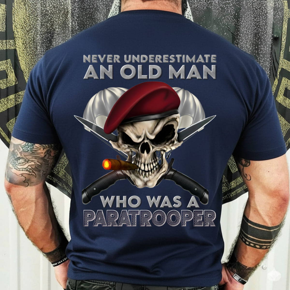 Airborne Veteran T-Shirt, Sweatshirt, Hoodie  – “Never Underestimate An Old Man Who Was A Paratrooper” – Paratrooper Skull Military Gift