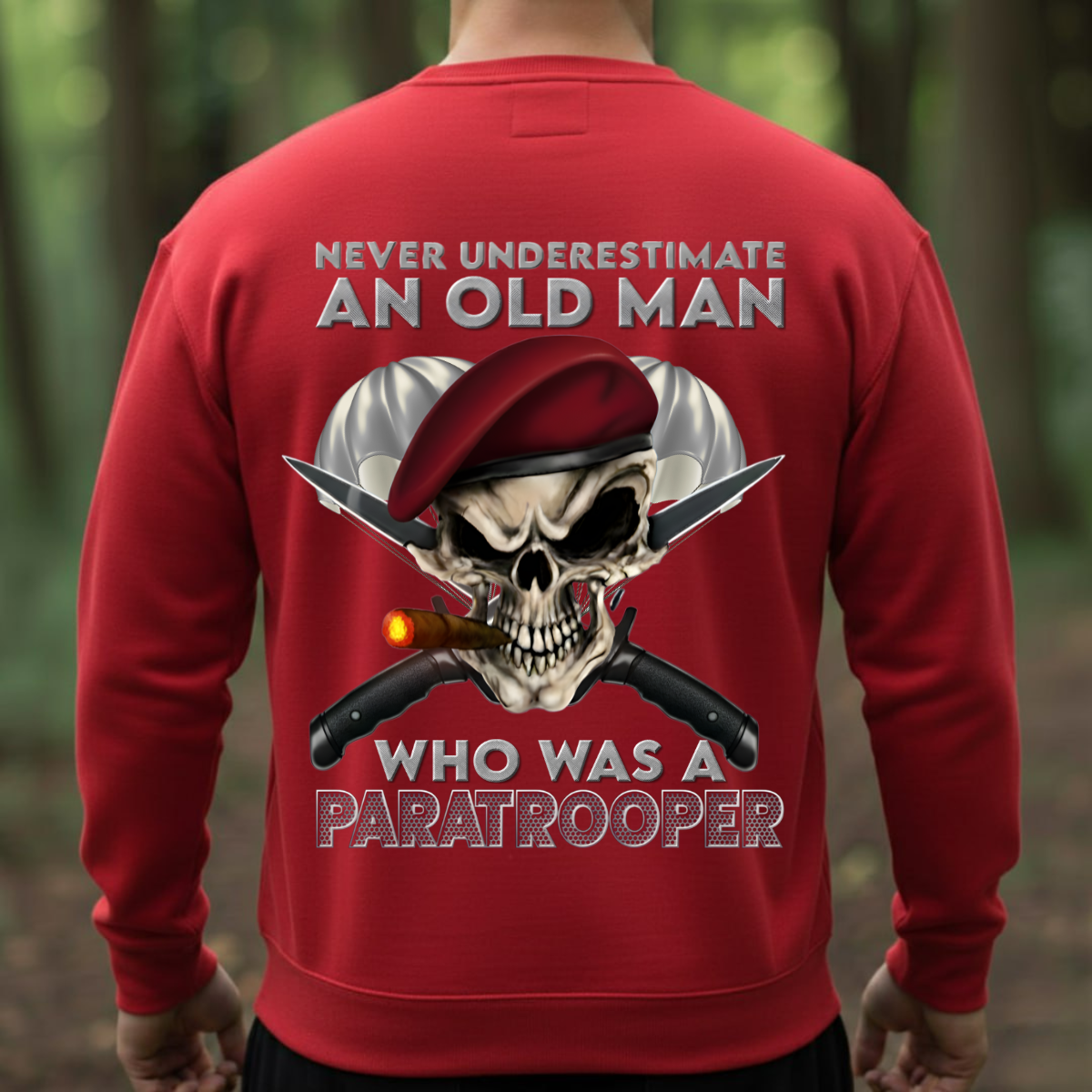 Airborne Veteran T-Shirt, Sweatshirt, Hoodie  – “Never Underestimate An Old Man Who Was A Paratrooper” – Paratrooper Skull Military Gift