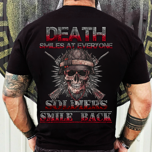 Death Smiles At Everyone Soldiers Smile Back – Tactical Skull Army Tee for Veterans