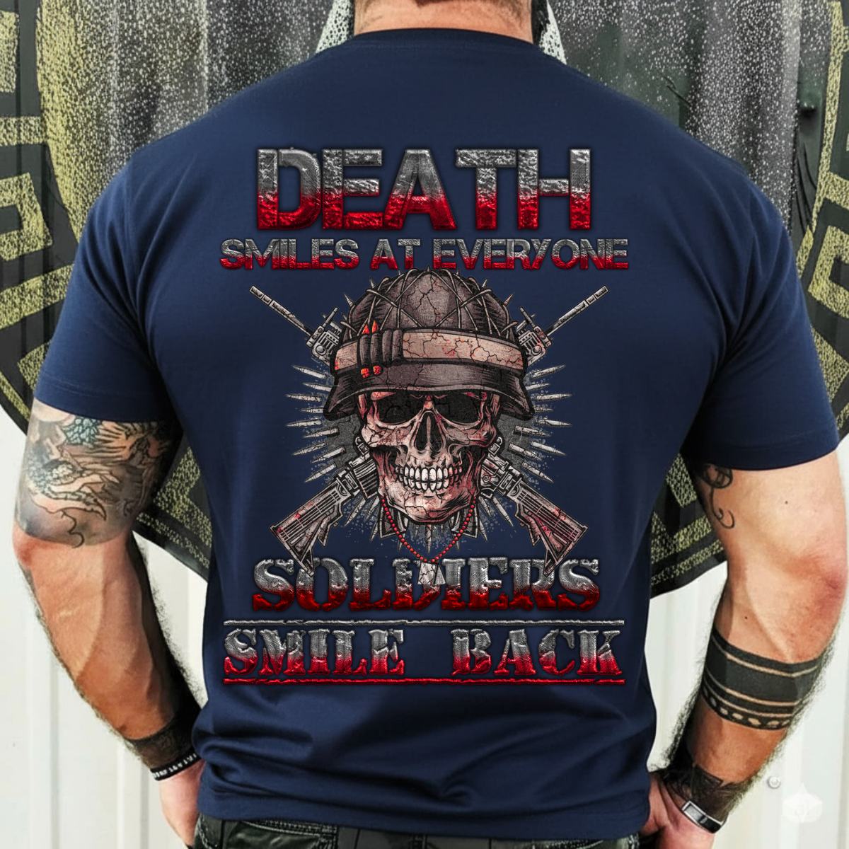 Death Smiles At Everyone Soldiers Smile Back – Tactical Skull Army Tee for Veterans