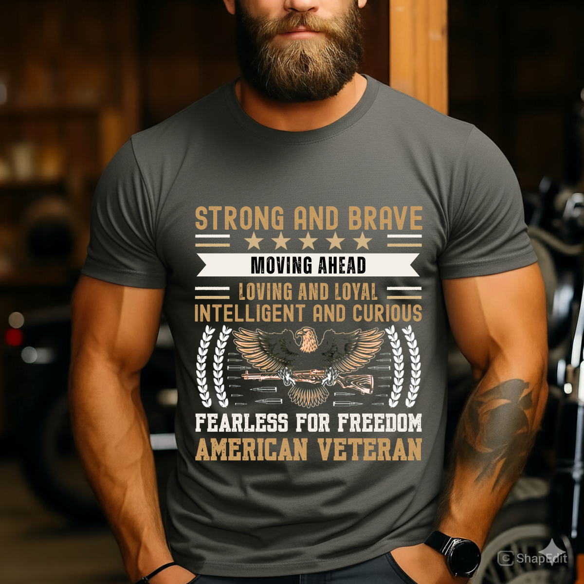 Strong and Brave, Fearless for Freedom – Patriotic Eagle Veteran T-Shirt – American Military Pride Tee
