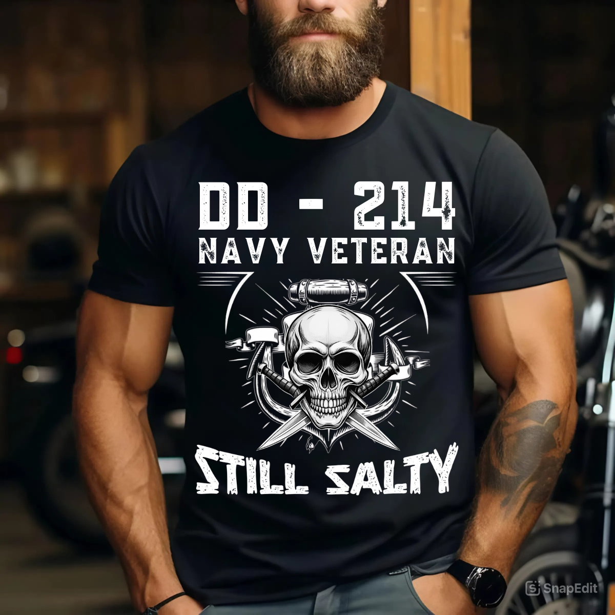 DD-214 Navy Veteran T-Shirt - Still Salty Military Skull Tee - Proud US Veteran Apparel