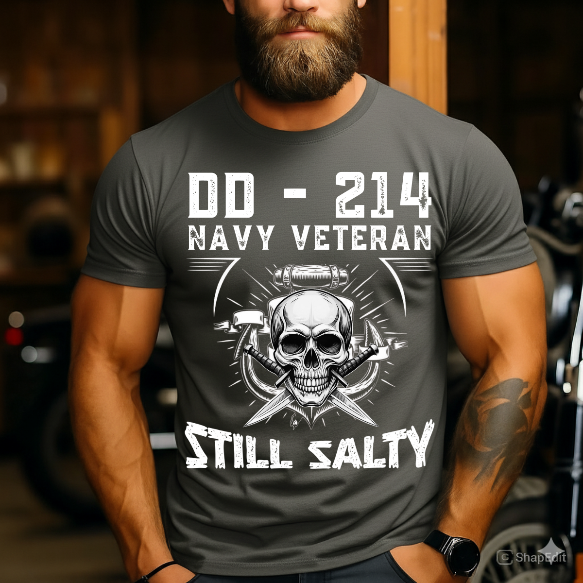 DD-214 Navy Veteran T-Shirt - Still Salty Military Skull Tee - Proud US Veteran Apparel