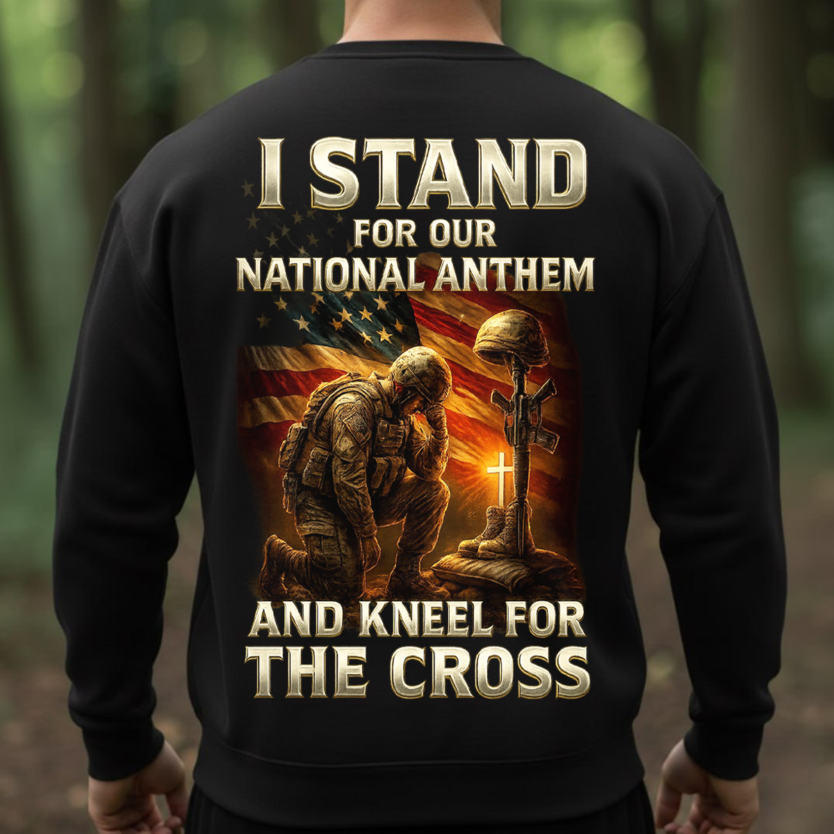 Christian Veteran Shirt – I Stand for Our National Anthem and Kneel for the Cross Shirt – Faith and Freedom Tee