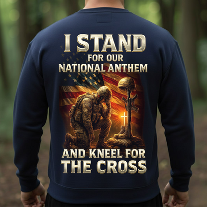 Christian Veteran Shirt – I Stand for Our National Anthem and Kneel for the Cross Shirt – Faith and Freedom Tee