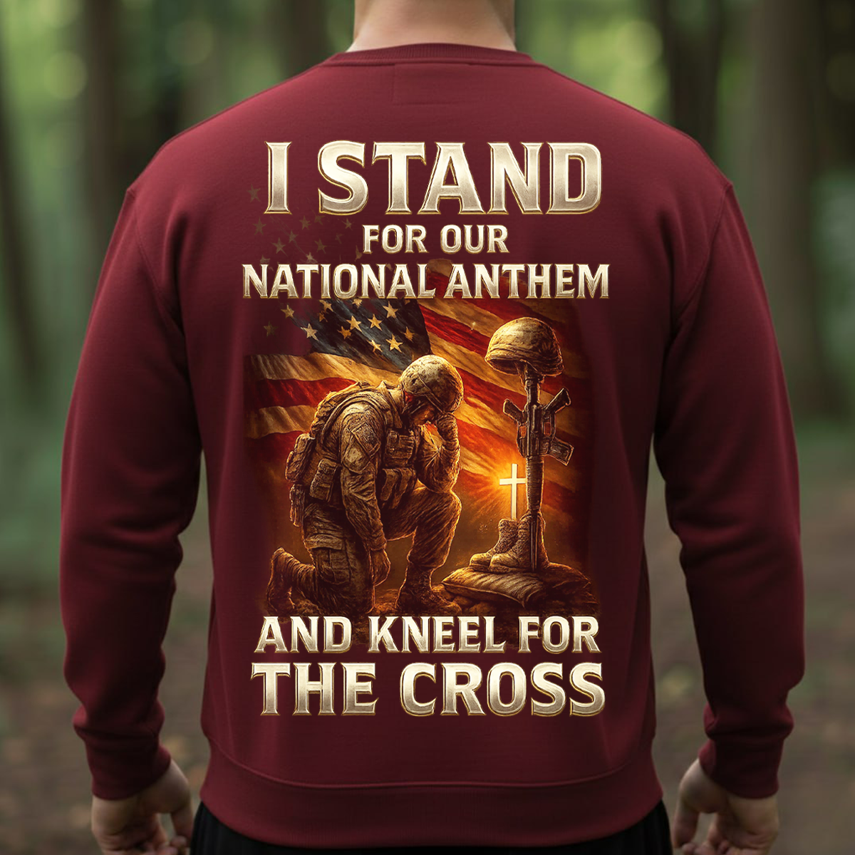 Christian Veteran Shirt – I Stand for Our National Anthem and Kneel for the Cross Shirt – Faith and Freedom Tee