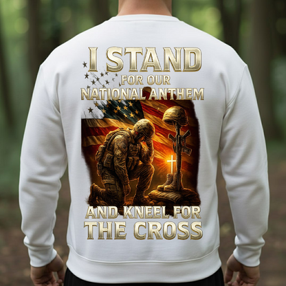 Christian Veteran Shirt – I Stand for Our National Anthem and Kneel for the Cross Shirt – Faith and Freedom Tee
