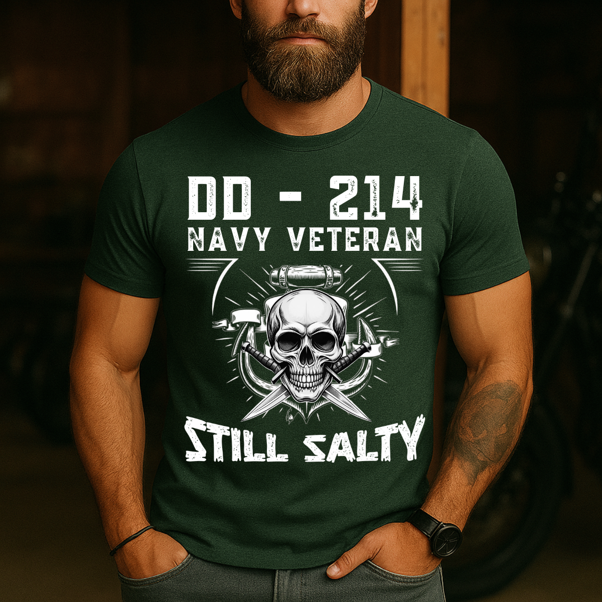 DD-214 Navy Veteran T-Shirt - Still Salty Military Skull Tee - Proud US Veteran Apparel