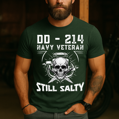 DD-214 Navy Veteran T-Shirt - Still Salty Military Skull Tee - Proud US Veteran Apparel