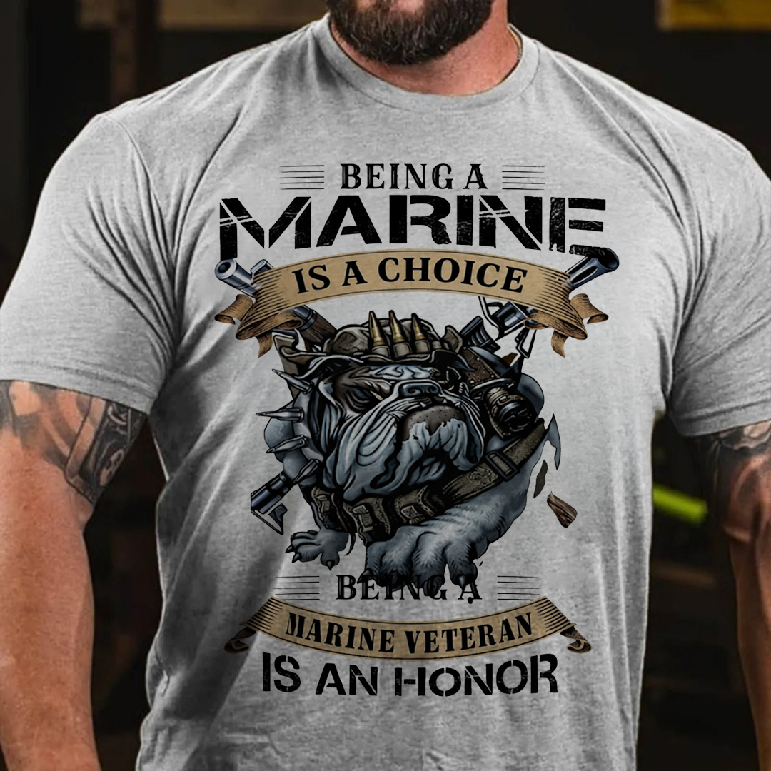 Marine Veteran T-Shirt – USMC Bulldog Design, Being a Marine Is a Choice, Veterans Day Gift (Front)