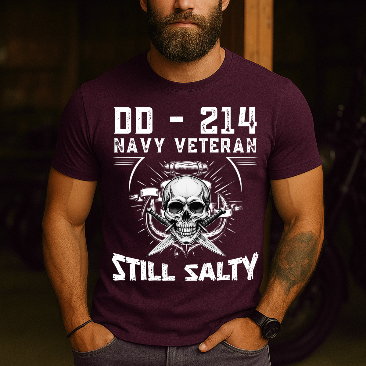 DD-214 Navy Veteran T-Shirt - Still Salty Military Skull Tee - Proud US Veteran Apparel