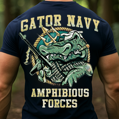 Gator Navy Amphibious Forces Shirt – Alligator Military Graphic Tee for Veterans & Navy Fans-Funny Alligator Military Design, Veteran Gift Tee