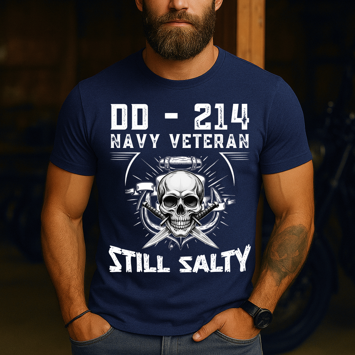 DD-214 Navy Veteran T-Shirt - Still Salty Military Skull Tee - Proud US Veteran Apparel