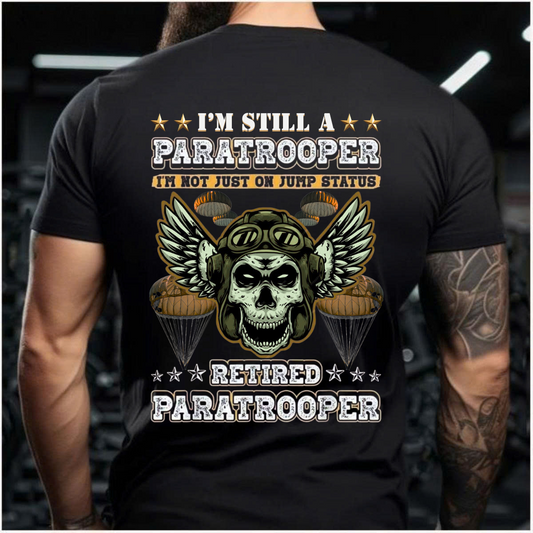 Retired Paratrooper, Veteran Army Airborne T-Shirt, Skull Wings Patriotic Tee
