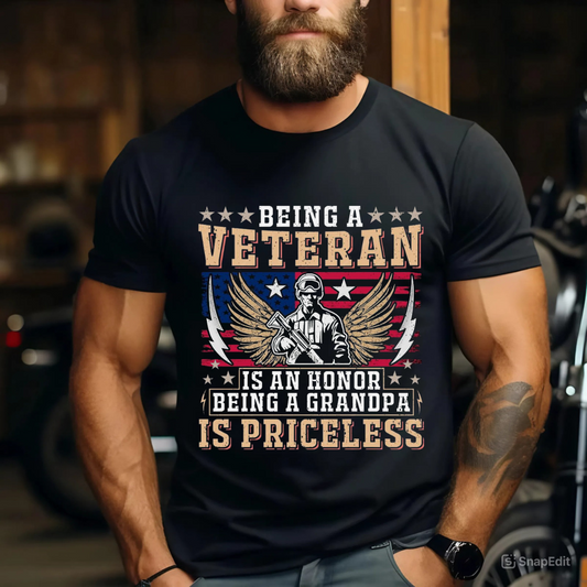 Being a Veteran is an Honor Being a Grandpa is Priceless – Proud Veteran Grandpa T-Shirt – Military Family Pride Apparel