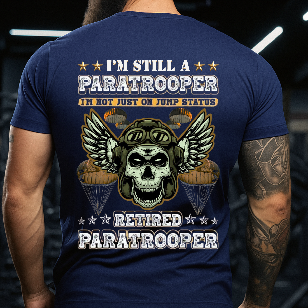 Retired Paratrooper, Veteran Army Airborne T-Shirt, Skull Wings Patriotic Tee