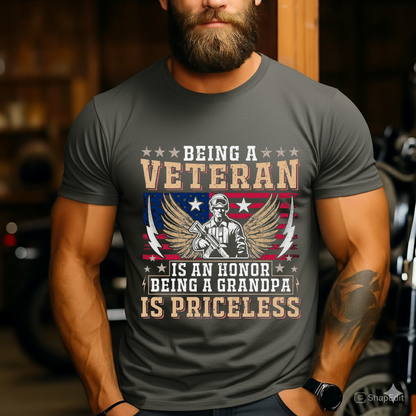 Being a Veteran is an Honor Being a Grandpa is Priceless – Proud Veteran Grandpa T-Shirt – Military Family Pride Apparel