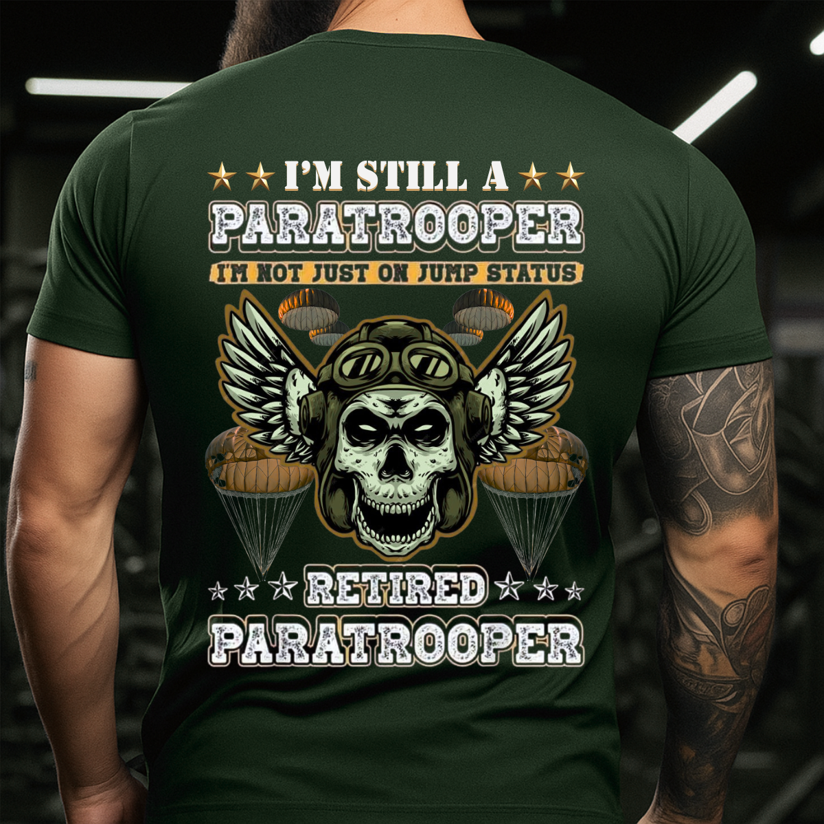 Retired Paratrooper, Veteran Army Airborne T-Shirt, Skull Wings Patriotic Tee