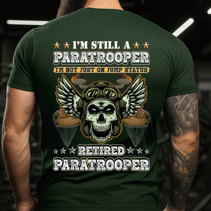 Retired Paratrooper, Veteran Army Airborne T-Shirt, Skull Wings Patriotic Tee