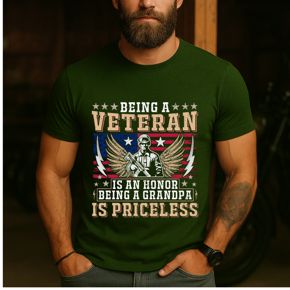 Being a Veteran is an Honor Being a Grandpa is Priceless – Proud Veteran Grandpa T-Shirt – Military Family Pride Apparel