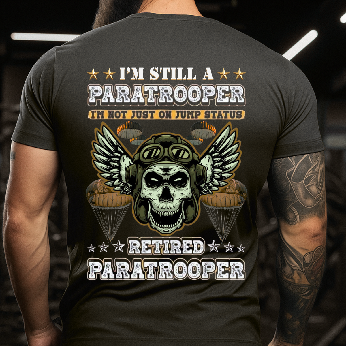 Retired Paratrooper, Veteran Army Airborne T-Shirt, Skull Wings Patriotic Tee