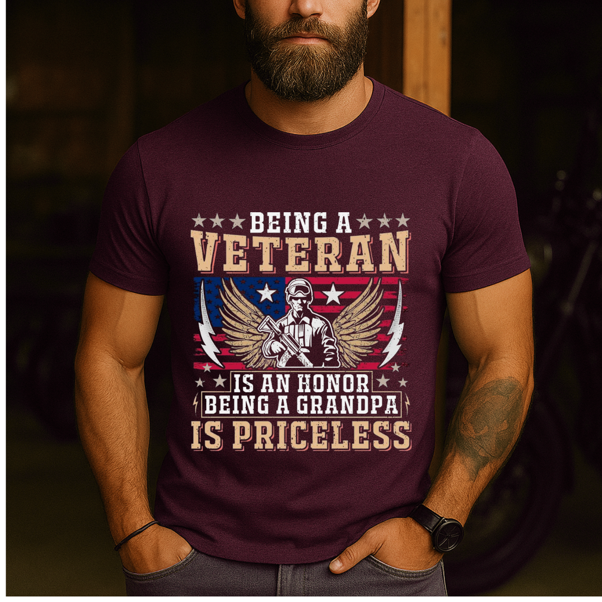 Being a Veteran is an Honor Being a Grandpa is Priceless – Proud Veteran Grandpa T-Shirt – Military Family Pride Apparel
