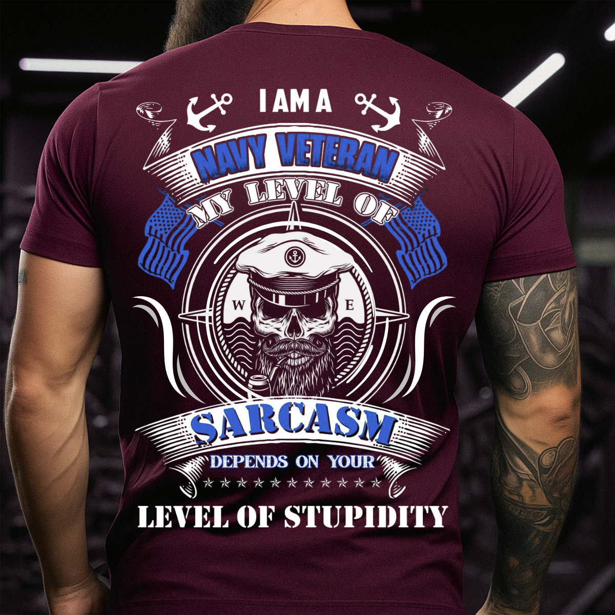 Level of Sarcasm – Navy Veteran T-Shirt – Skull Military Tee – Gift for Navy Vets
