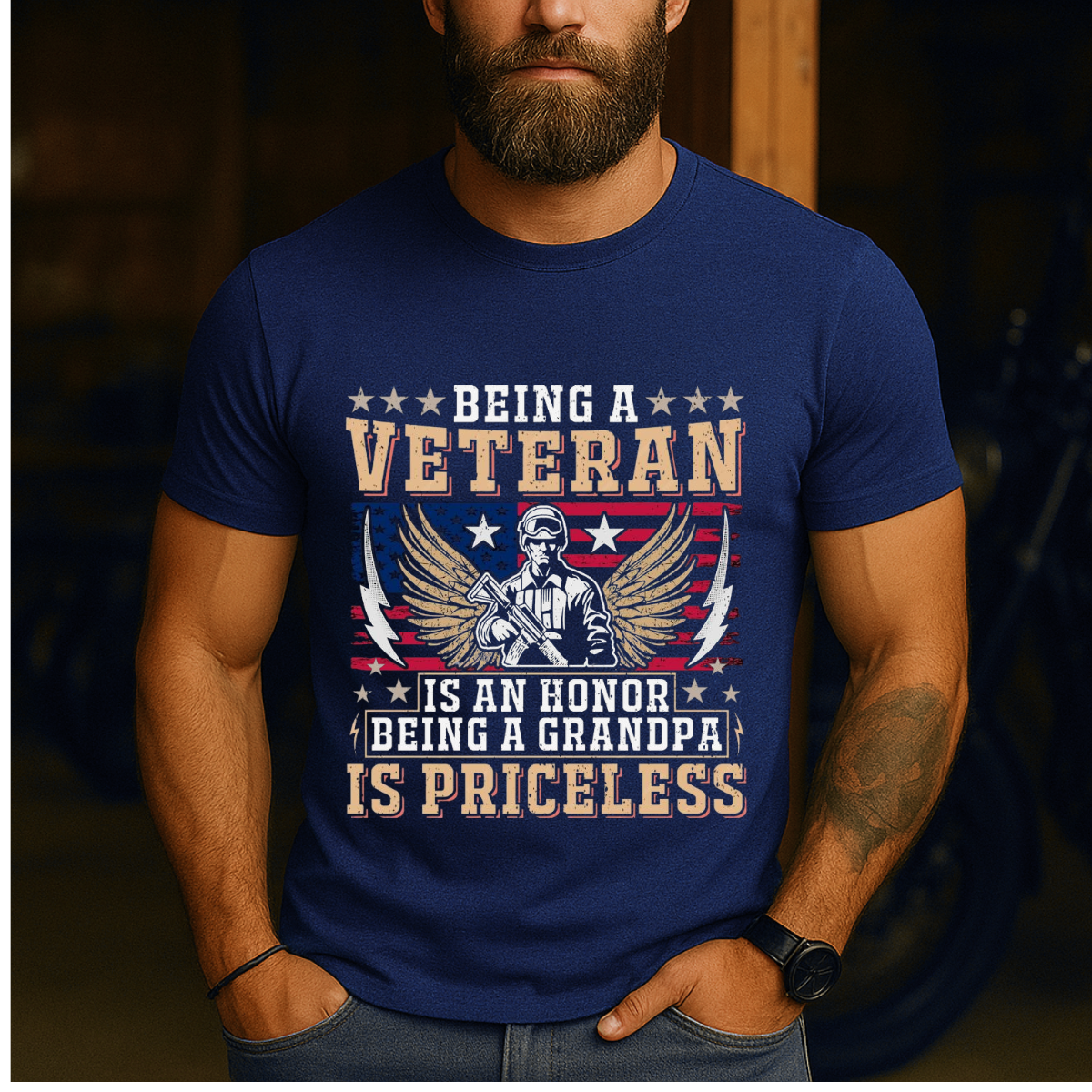 Being a Veteran is an Honor Being a Grandpa is Priceless – Proud Veteran Grandpa T-Shirt – Military Family Pride Apparel