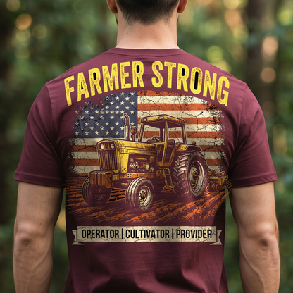 "Farmer Strong" T-Shirt – Heavy Equipment Operator Blue Collar Worker Gift