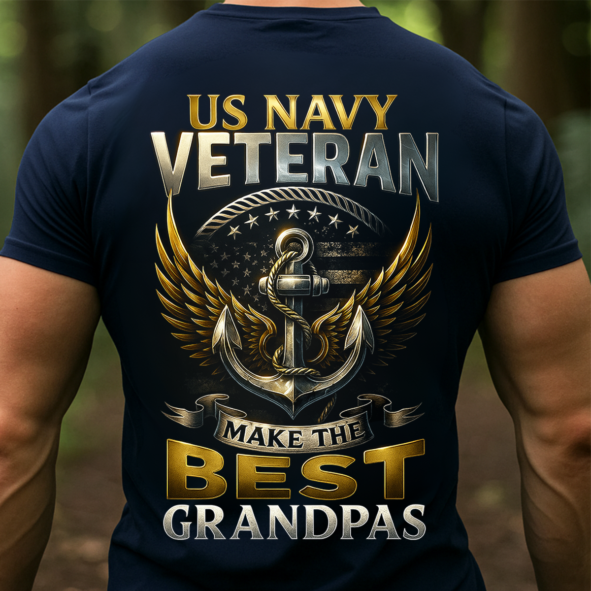 US Navy Veteran Grandpa T-Shirt – Proud Military Veteran Anchor & Eagle Design T-shirt- Gift For Grandpa