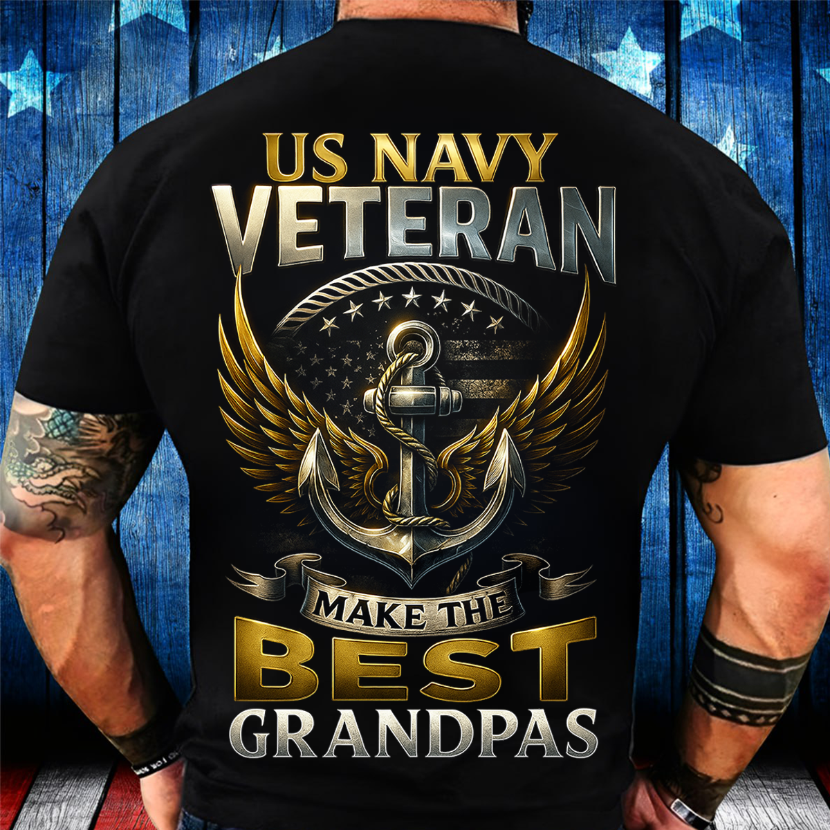 US Navy Veteran Grandpa T-Shirt – Proud Military Veteran Anchor & Eagle Design T-shirt- Gift For Grandpa