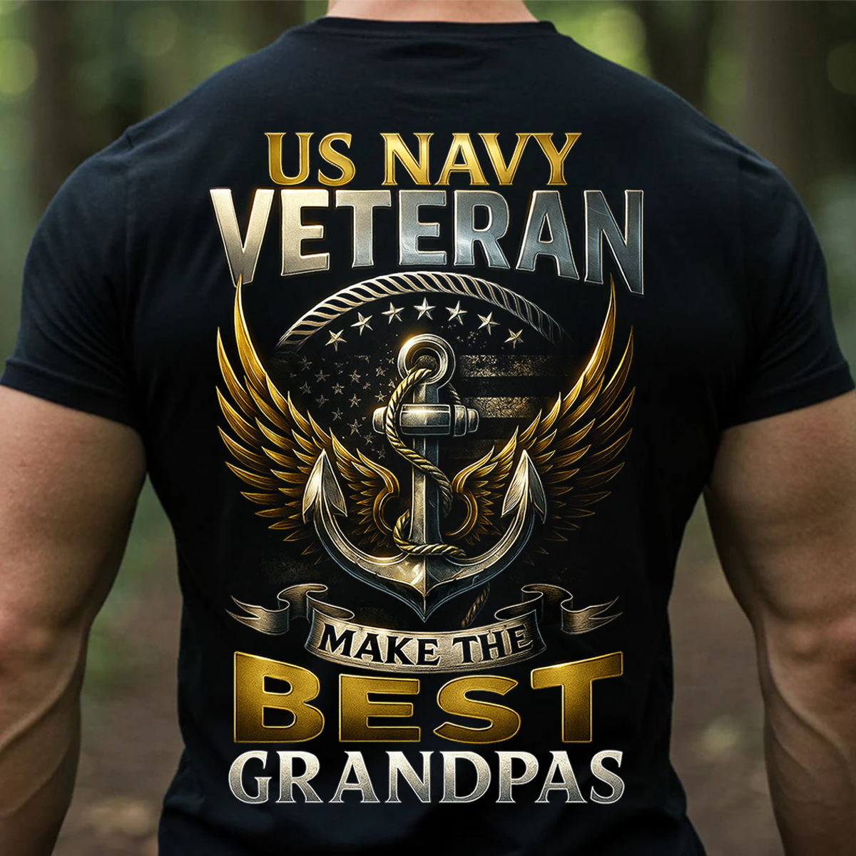 US Navy Veteran Grandpa T-Shirt – Proud Military Veteran Anchor & Eagle Design T-shirt- Gift For Grandpa