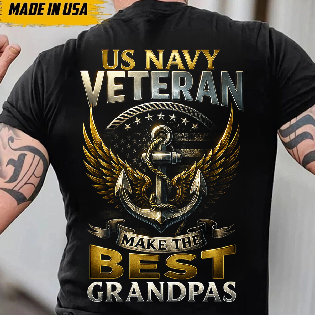 US Navy Veteran Grandpa T-Shirt – Proud Military Veteran Anchor & Eagle Design T-shirt- Gift For Grandpa