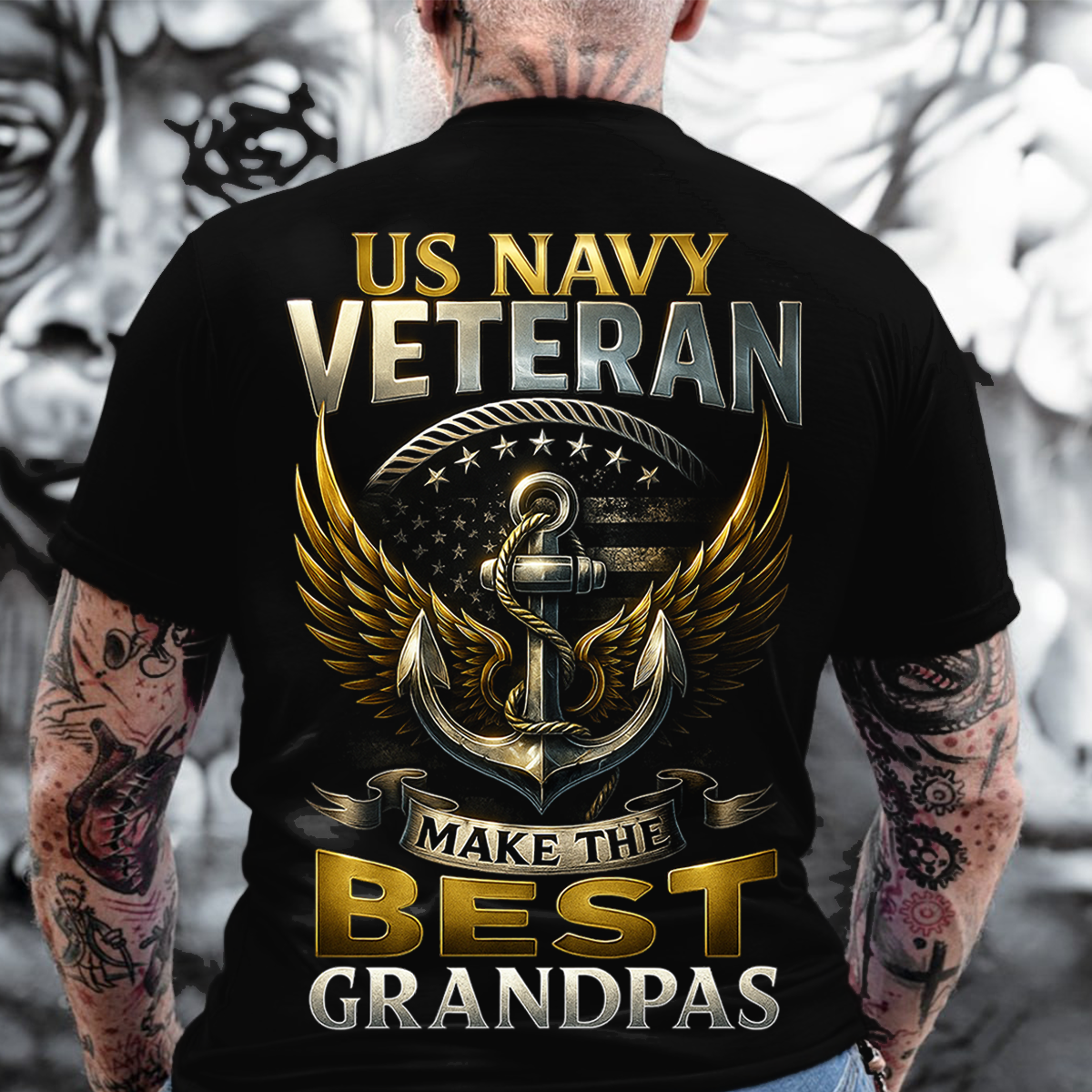 US Navy Veteran Grandpa T-Shirt – Proud Military Veteran Anchor & Eagle Design T-shirt- Gift For Grandpa