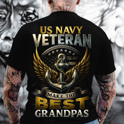 US Navy Veteran Grandpa T-Shirt – Proud Military Veteran Anchor & Eagle Design T-shirt- Gift For Grandpa