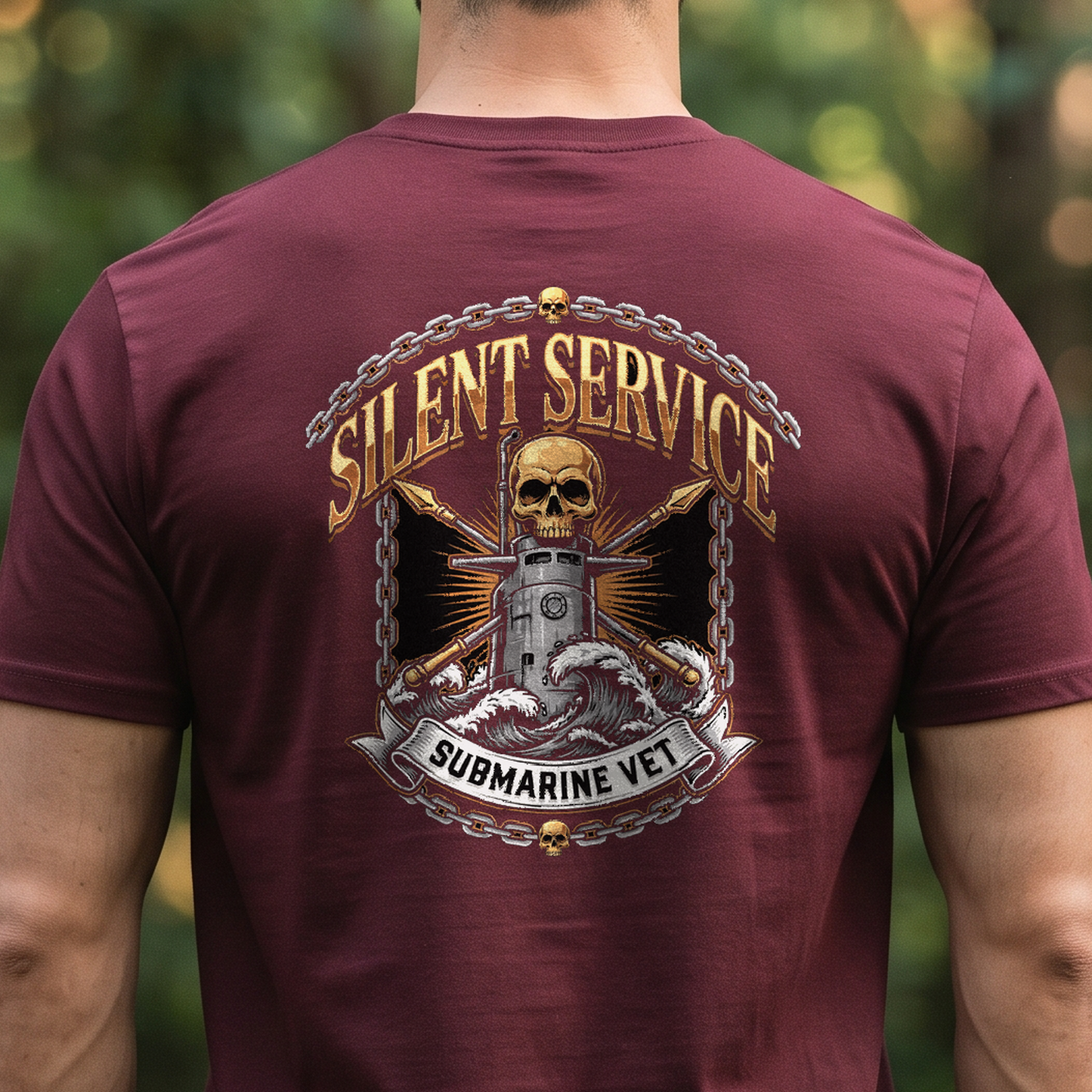 "Silent Service - Submarine Vet" T-Shirt – Navy Tradition Skull Anchor Gift for Veterans Day