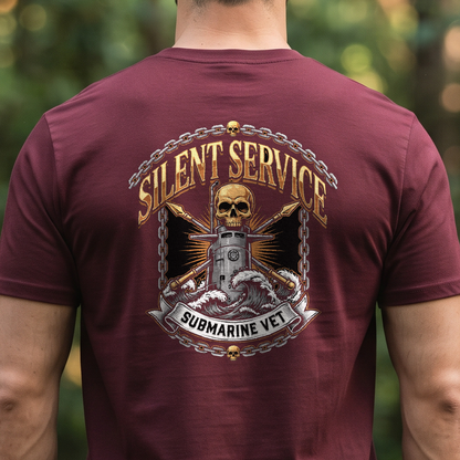 "Silent Service - Submarine Vet" T-Shirt – Navy Tradition Skull Anchor Gift for Veterans Day
