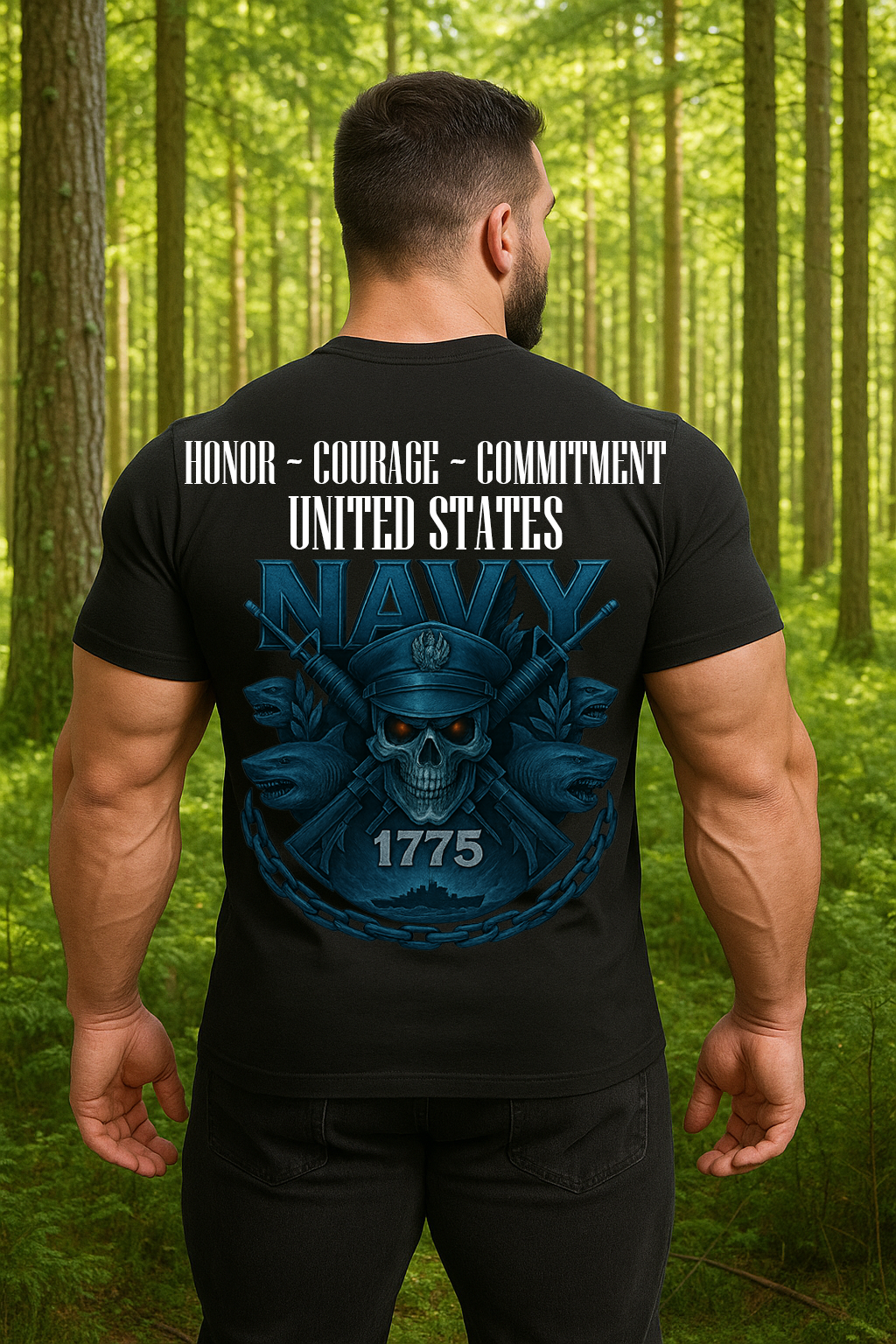 Honor Courage Commitment – U.S Navy Veteran Skull T-Shirt - 1775 Military Pride Tee
